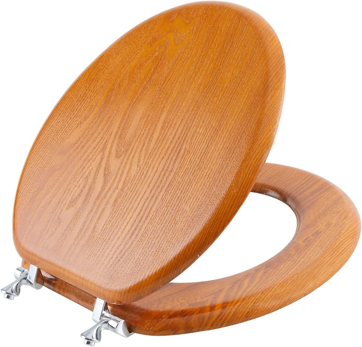Angel Shield Durable Wood Veneer Natural Toilet Seat Metal Hinged Easy Clean Anti-scratch American Standard(Round,Wood Color) Round-16.5” Wood