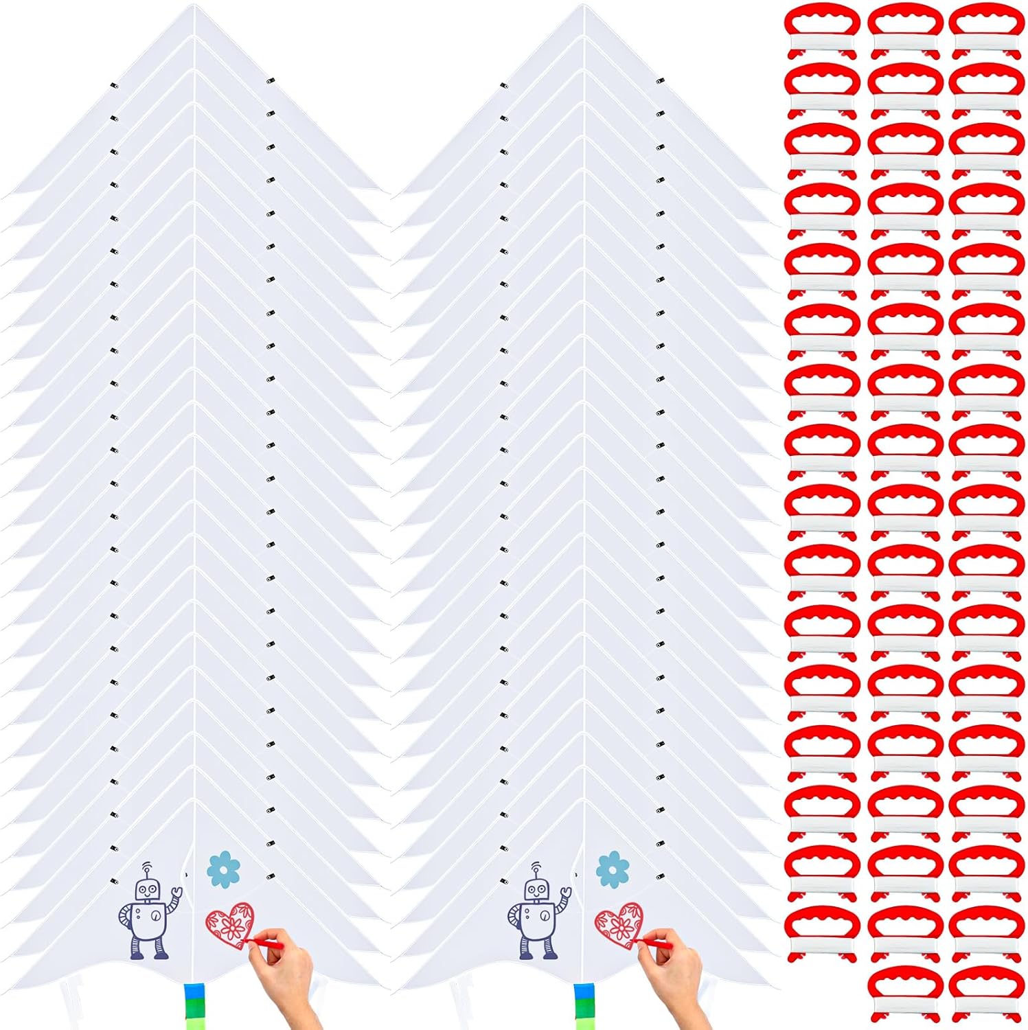 Libima 50 Pack DIY Kite Kit Bulk for Kids Classroom Activities, Blank Kites with String and Handles, Coloring Craft Kits for Party Favors School Camp Outdoor Games Decorating Painting