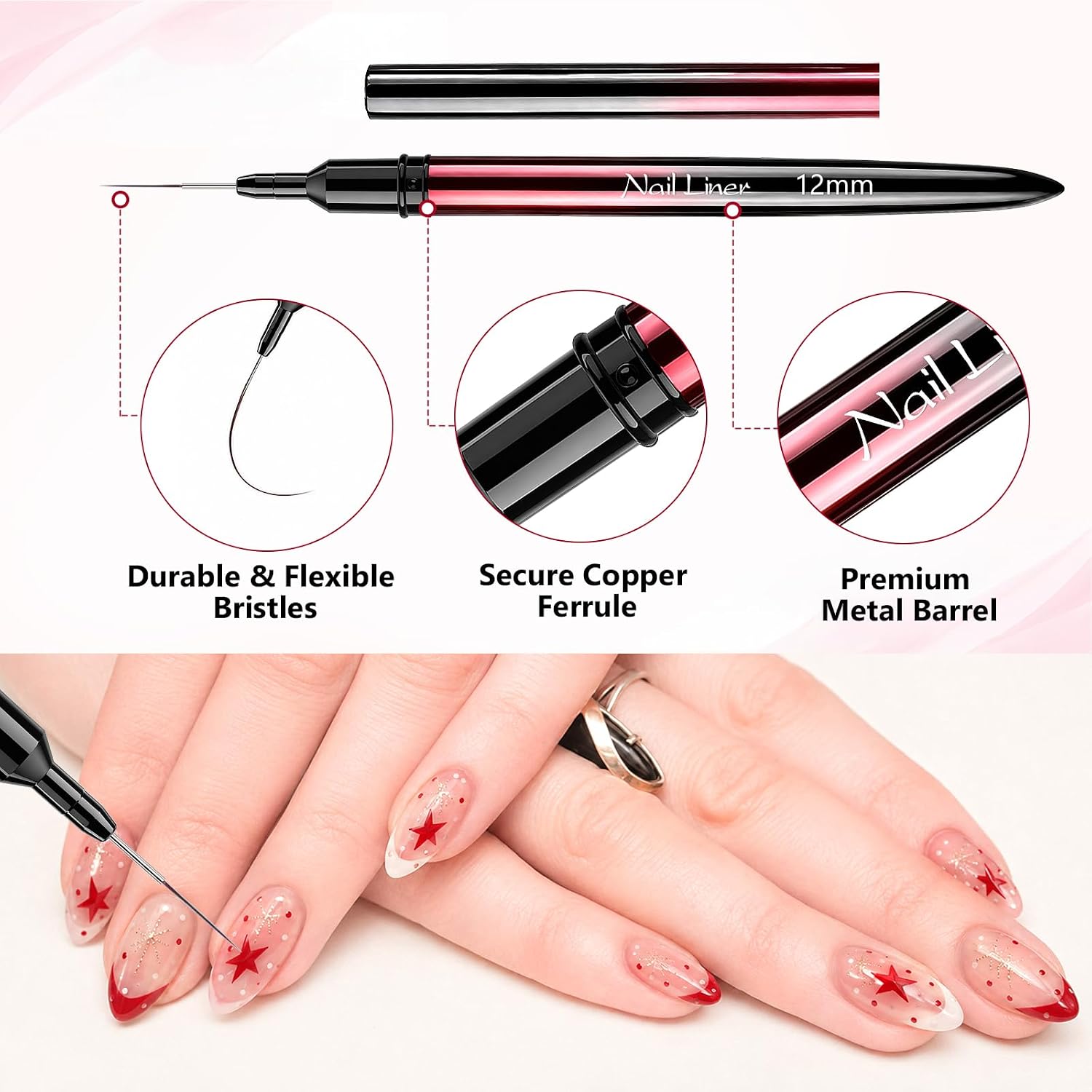 Liner Brushes For Nails,Nail Art Pens,Thin Details Liner Brushes Set 6Pcs,Handmade No Loose Hair Fine Drawing Nail Painting Pen, UV Gel Polish Nail Art Brushes 6/9/12/15/18/25mm (black)