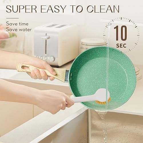 Miniatura 5 de Innerwell Sartén antiadherente de 9.5 pulgadas, de aluminio, no tóxica, libre de PTFE y PFOA, adecuada para todos los tipos de estufa, fácil de