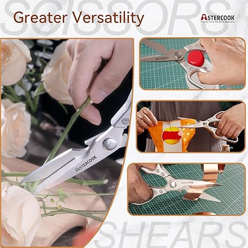 Miniatura 5 de Astercook Paquete de 2 tijeras de cocina de metal, tijeras de cocina resistentes, tijeras de mango de metal, ideales para aves de corral, hierbas,