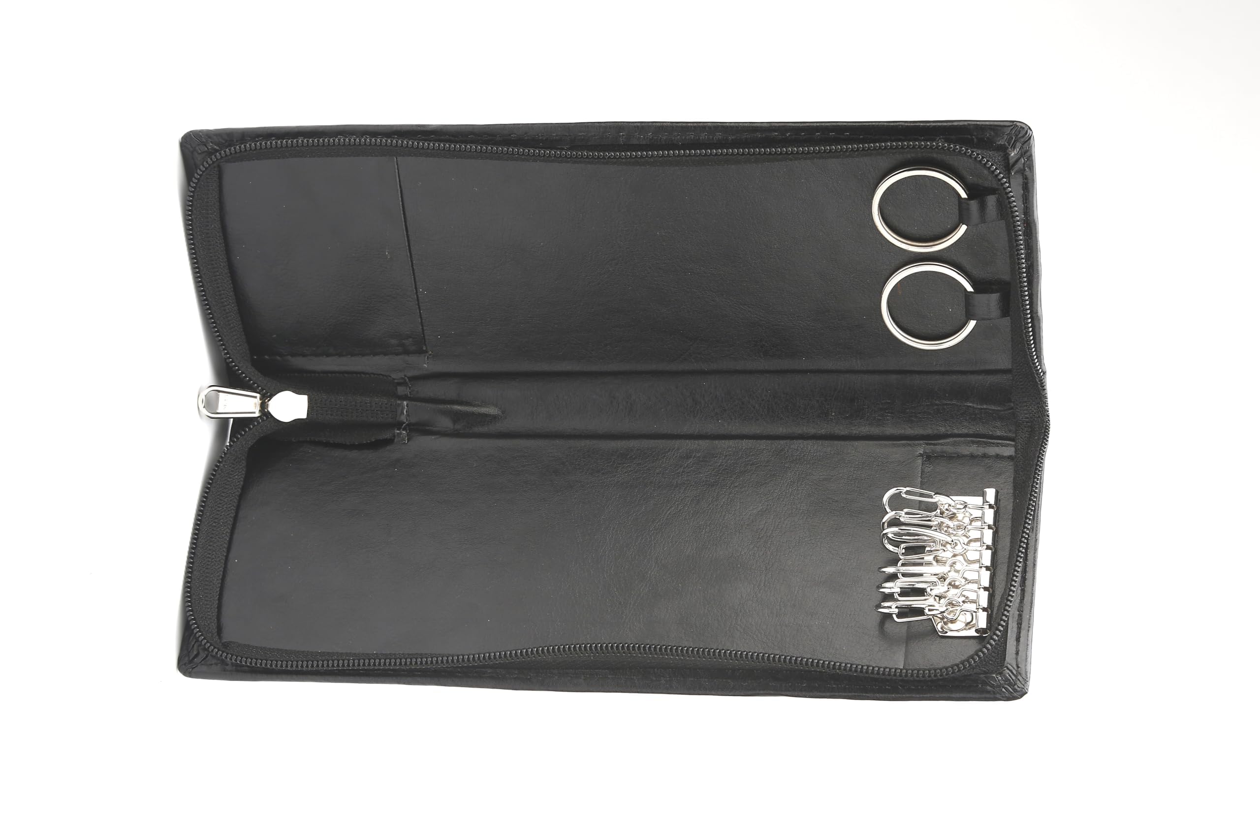 Redrocky Unisex Black Solid PU Leather Key Pouch Case Wallet Keychain, 20.5 CM, Zipper Closure, 9 Compartments, Pack of 1-image-18