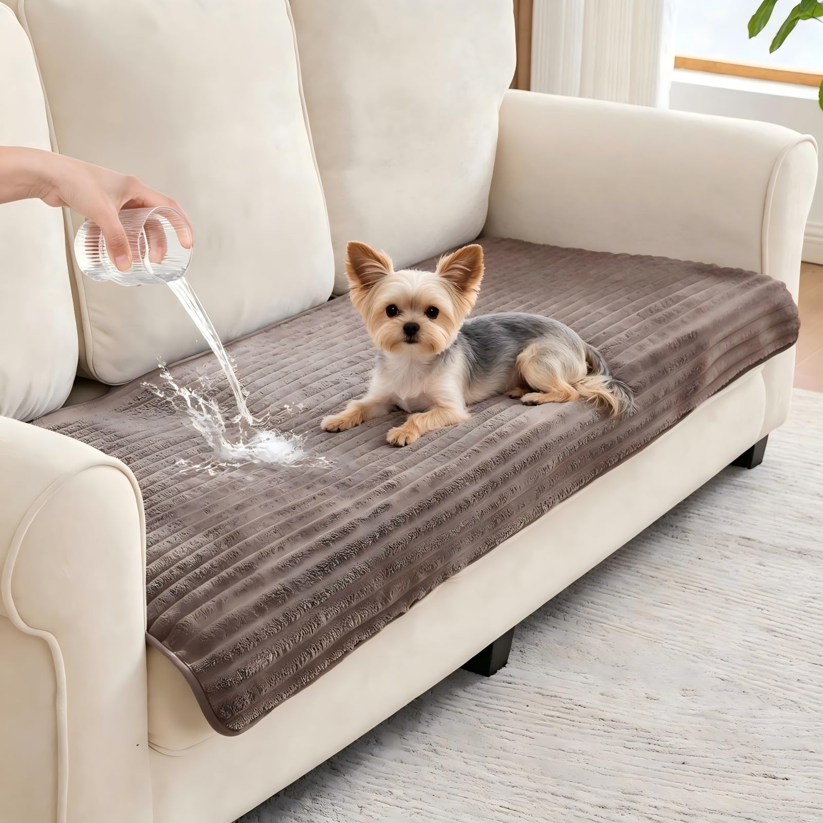 Wnote Non-Slip Waterproof Sofa Cover - Quilted Plush Sofa Protector for Pets, Machine Washable Scratch-Resistant Dog Blanket for Loveseat, Floor & Car Seat