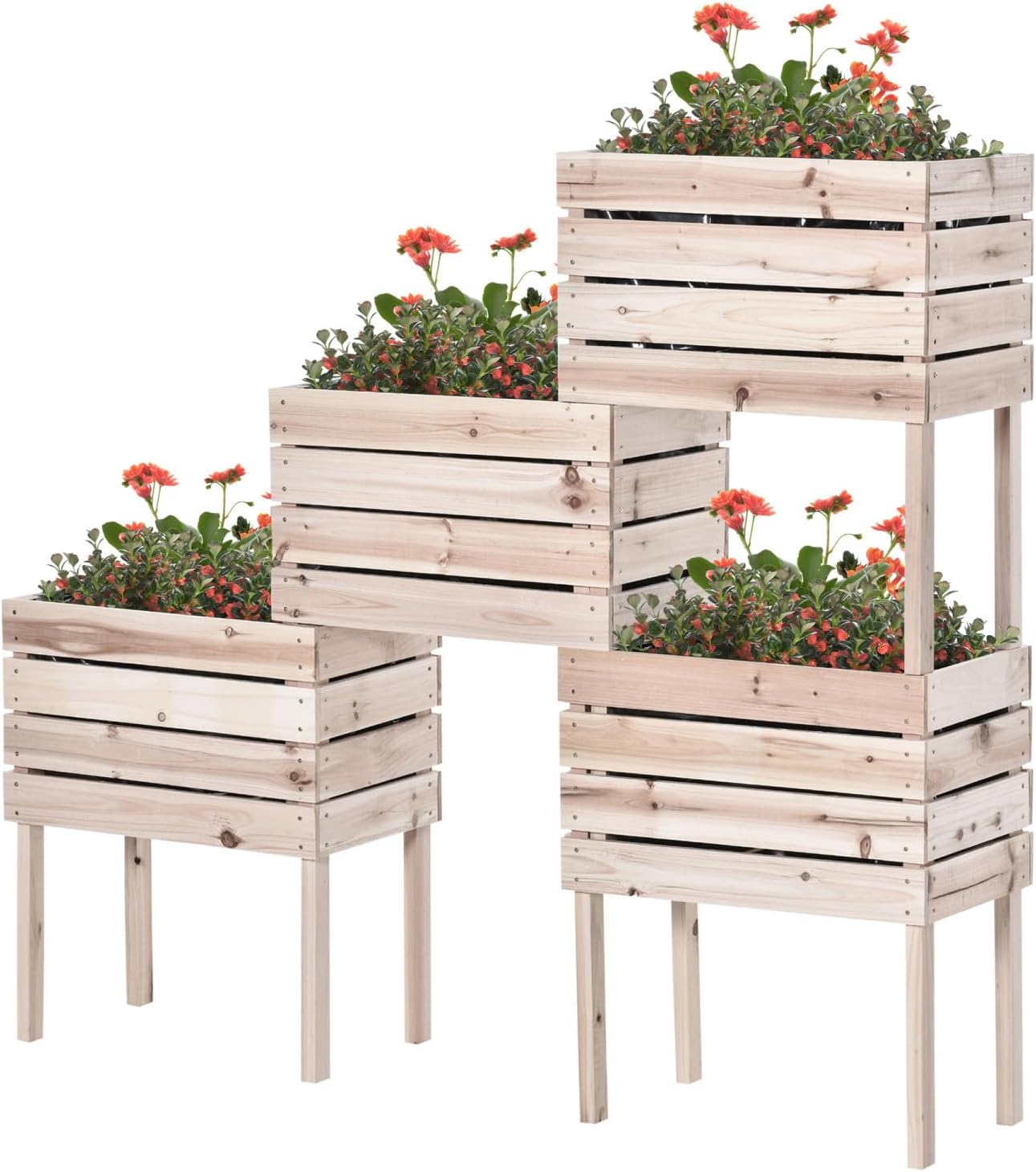4 Pcs Raised Garden Bed - Wooden Elevated Planter Box Kit for Flowers & Vegetables