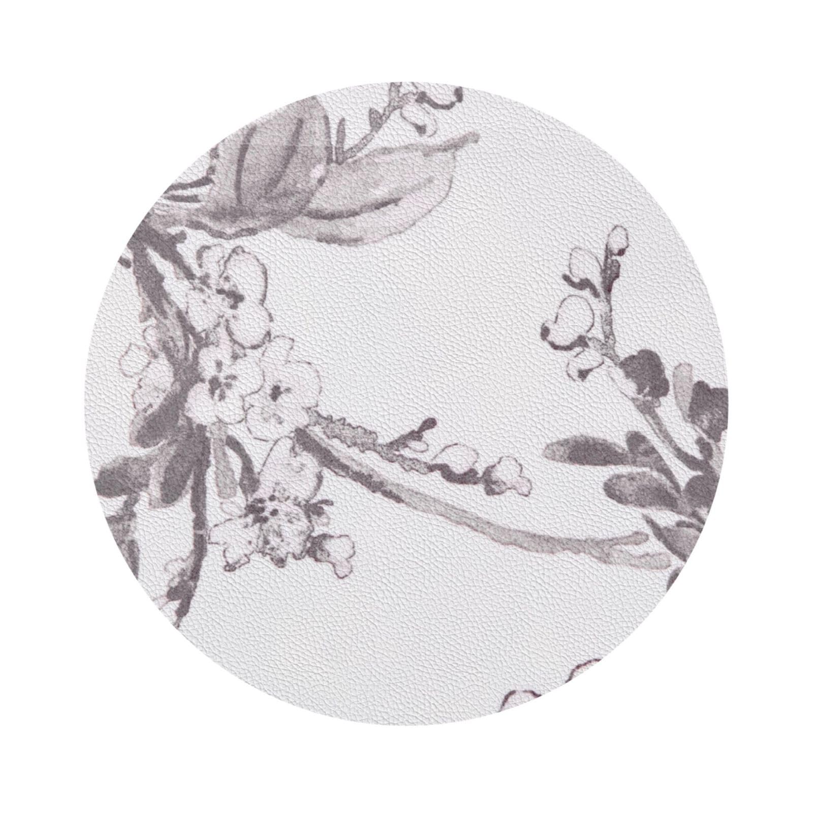 Floral Graphite PU Leather Coasters Set of 6 Round Drink Coasters