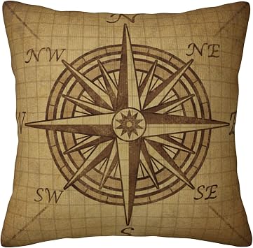 Compass Rose Throw Pillow Covers Vintage Pattern Decorative Pillowcase for Home Sofa Bedding Couch Pillow Covers 18 x 18 Inches