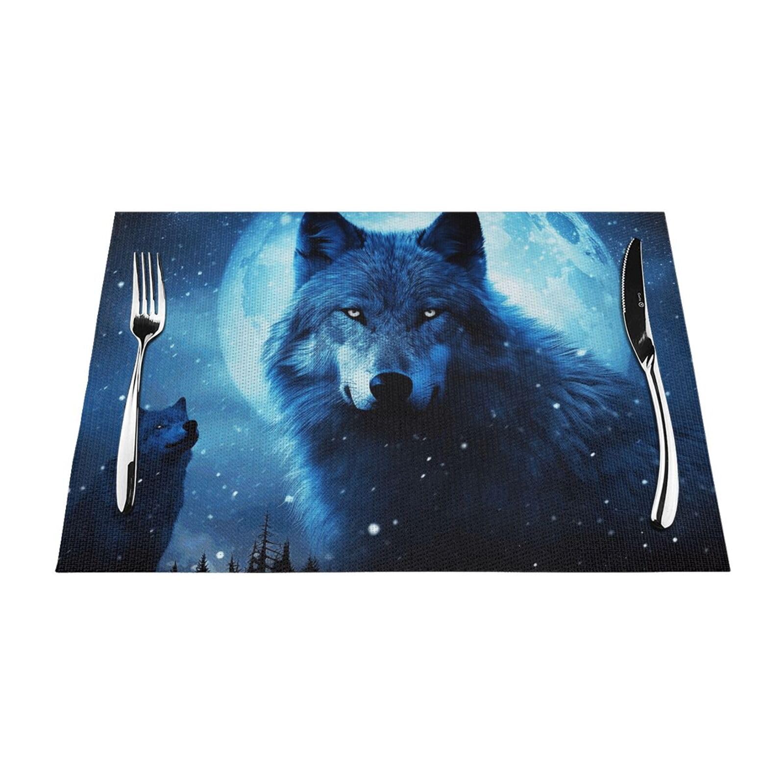 Placemats Set of 1 PC Heat Resistant Non-Slip Place Mats for Dining Table Wolfs Placemats Wipeable Washable PVC Weave Table Mats for Party Kitchen Dining Decor