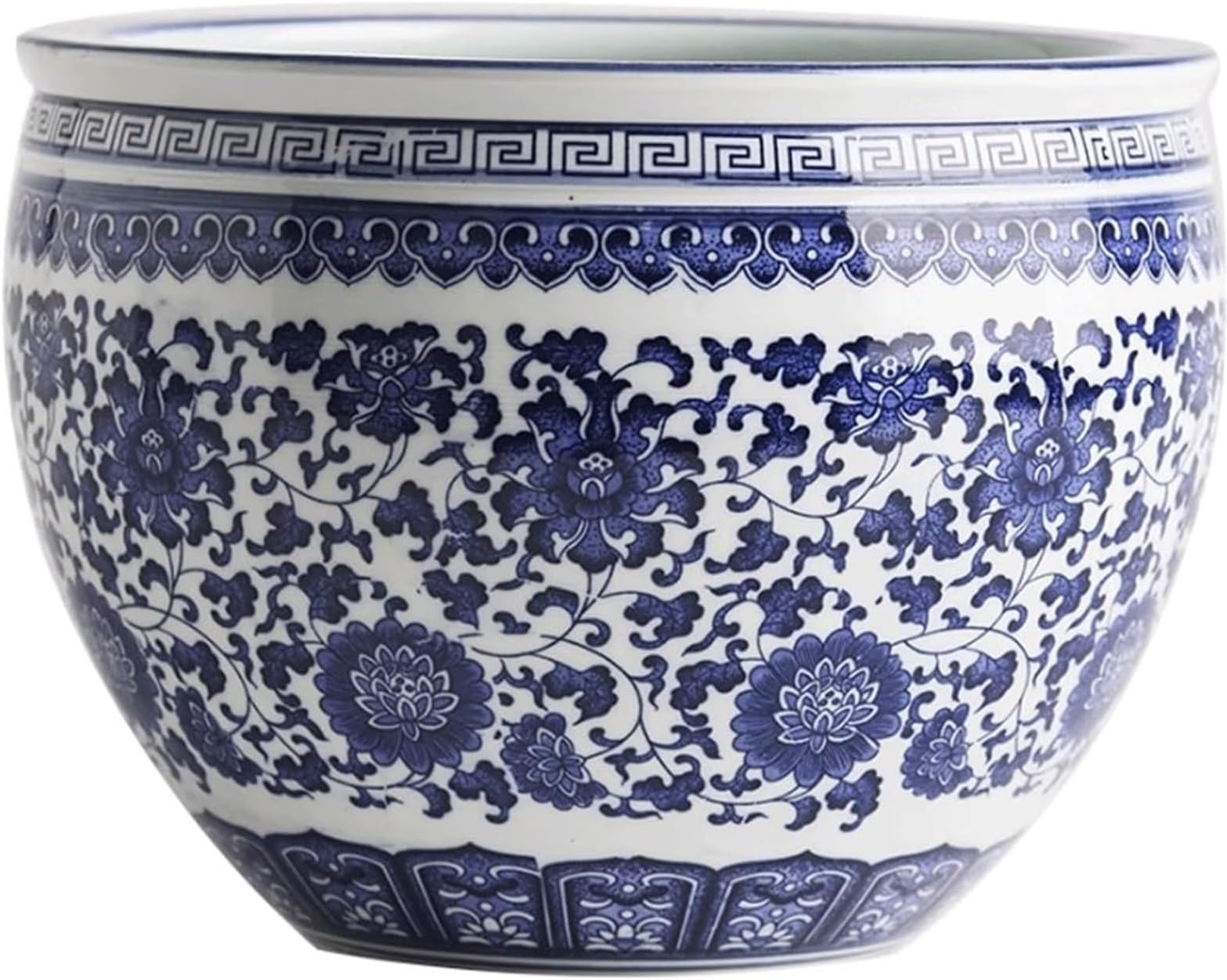 Blue & White Porcelain Planter, Chinese Floral Ceramic Fish Bowl Plant Pot, Classic Oriental Chinoiserie Vase Planter for Indoor Outdoor Succulents(Rm(Drilling Holes),11cm)