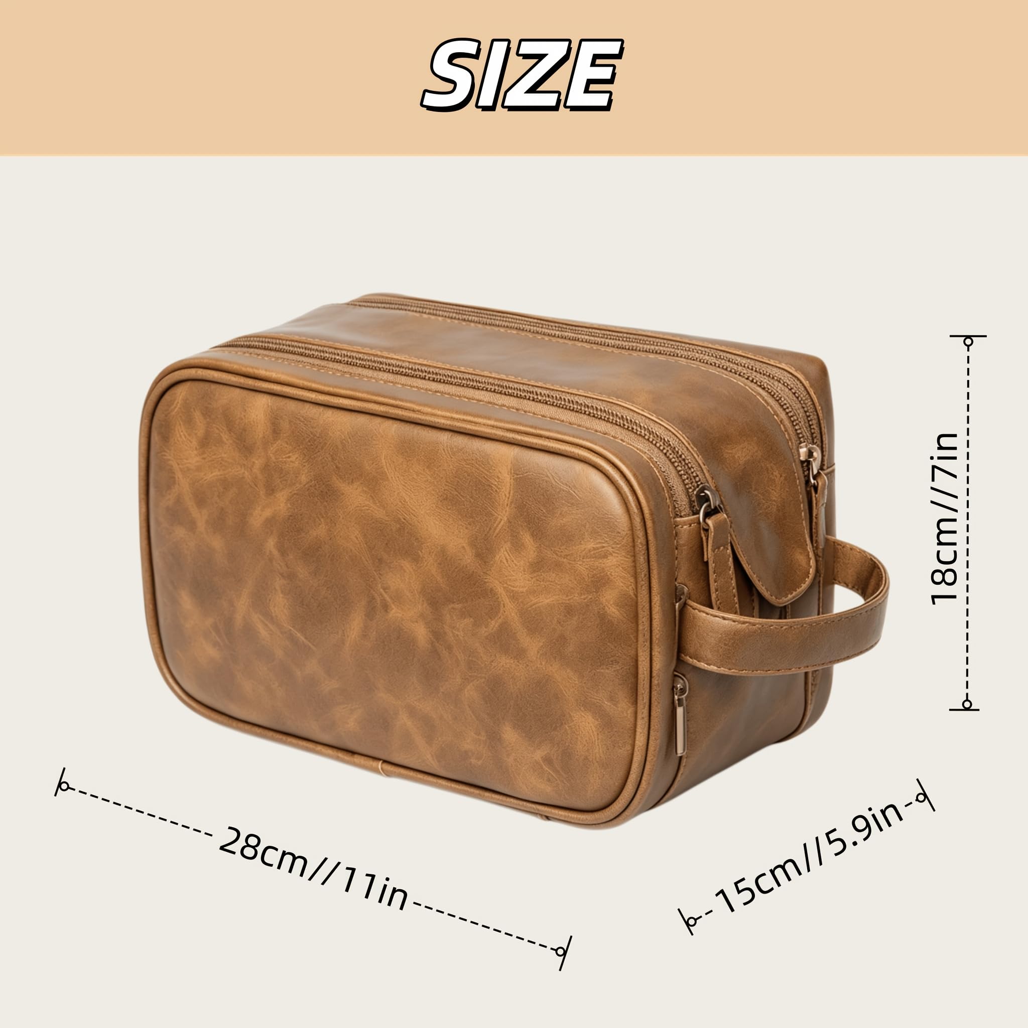 Kulturbeutel im Vintage-Stil, geeignet für Reisen, große Kosmetiktasche mit Mehreren Fächern, doppeltem Reißverschluss und Tragegriff Oben, leichtes Dopp-Kit für Business-Wochenende (Kaffee)
