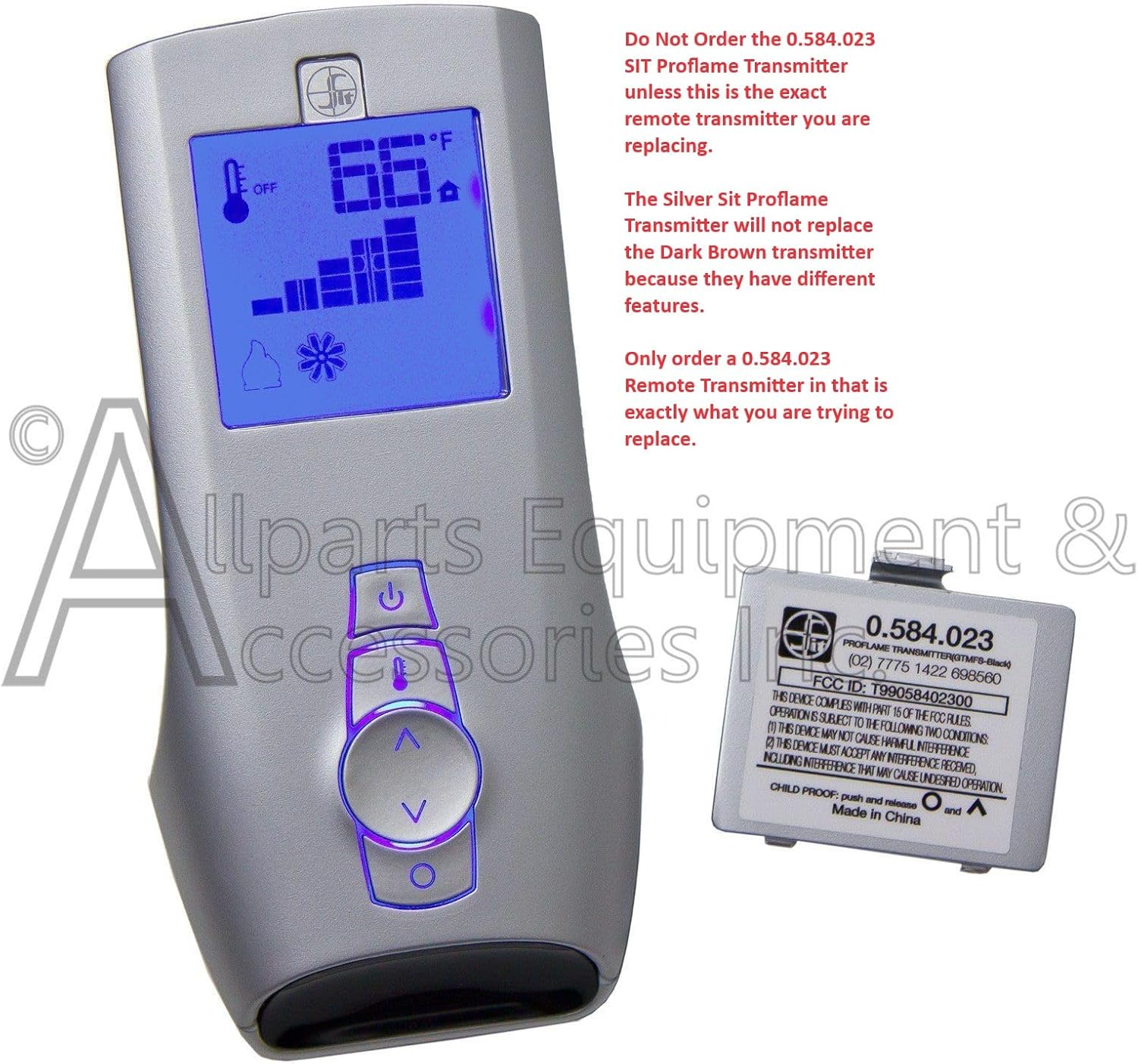 Sit 0.584.023 Proflame 1 Silver Transmitter with compatibility warning text