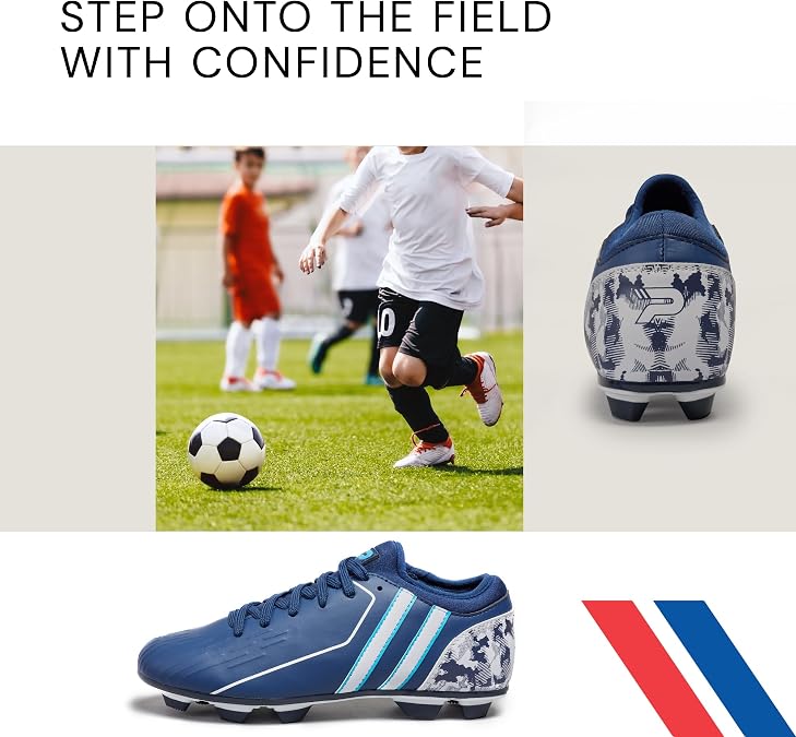 Patrick Linear Football Boot - Kids Football Boots - Durable Football Boots - Non-Slip Junior Soccer Boots, Navy - Footwear Since 1892, Size 4