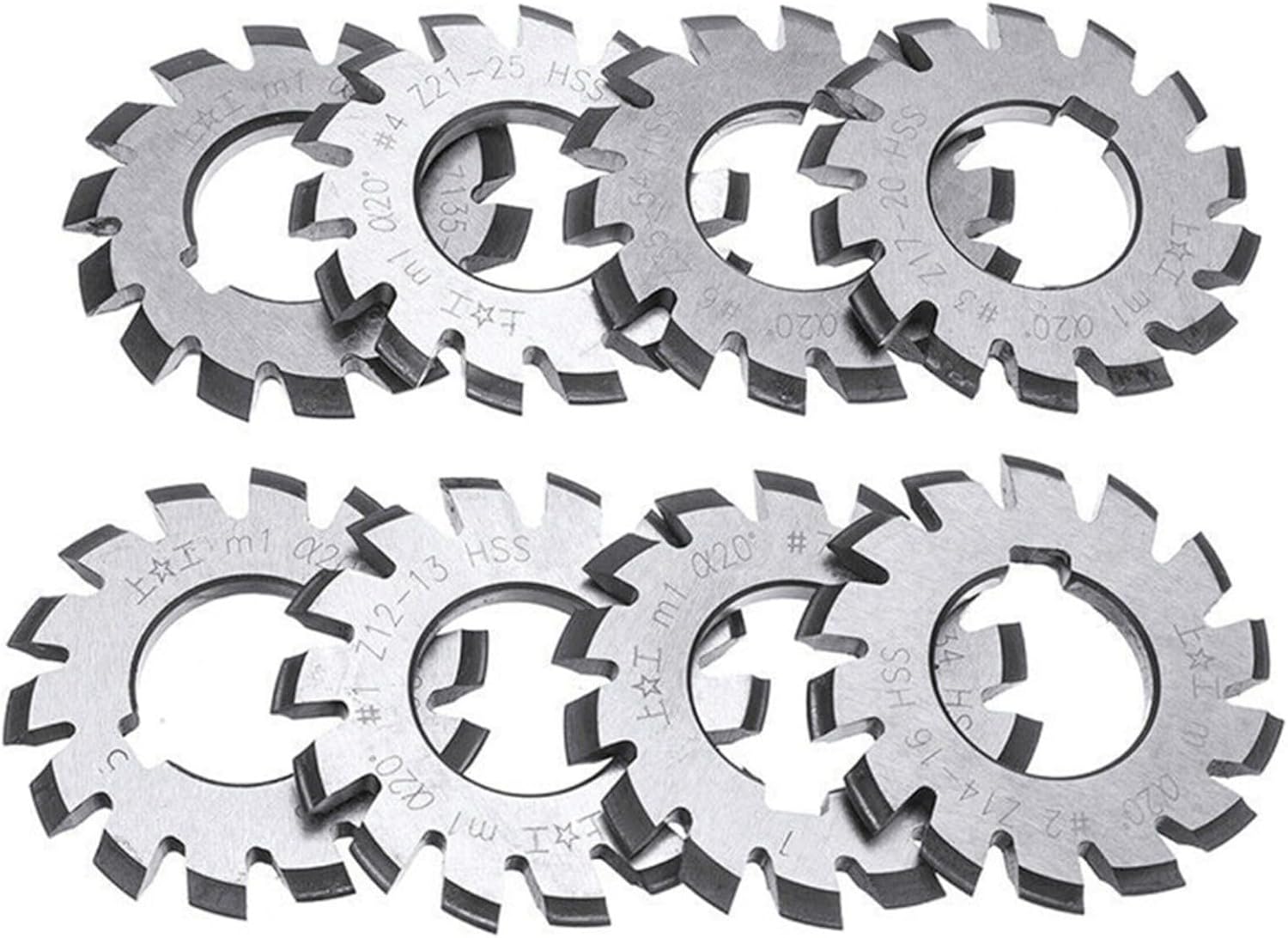 8Pcs HSS M1 Involute Gear Cutter Kit With 22Mm Bore, PA20° Pressure Angle For CNC Gear Milling, Metalworking And Manufacturing