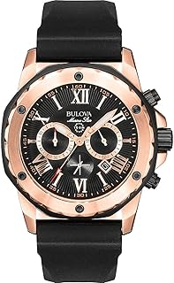 Bulova Men's Marine Star Series A Rose Gold Stainless Steel 6-Hand Chronograph Quartz Watch, Black Silicone Strap Style: 98B104