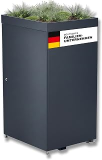 Metzler Mülltonnenbox 1er 240L in Anthrazit mit Pflanzdach | Für 1 Tonne aus Aluminium rostfrei & abschließbar | Mülltonnenverkleidung außen mit höhenverstellbare Füße | Müllbox für Garten