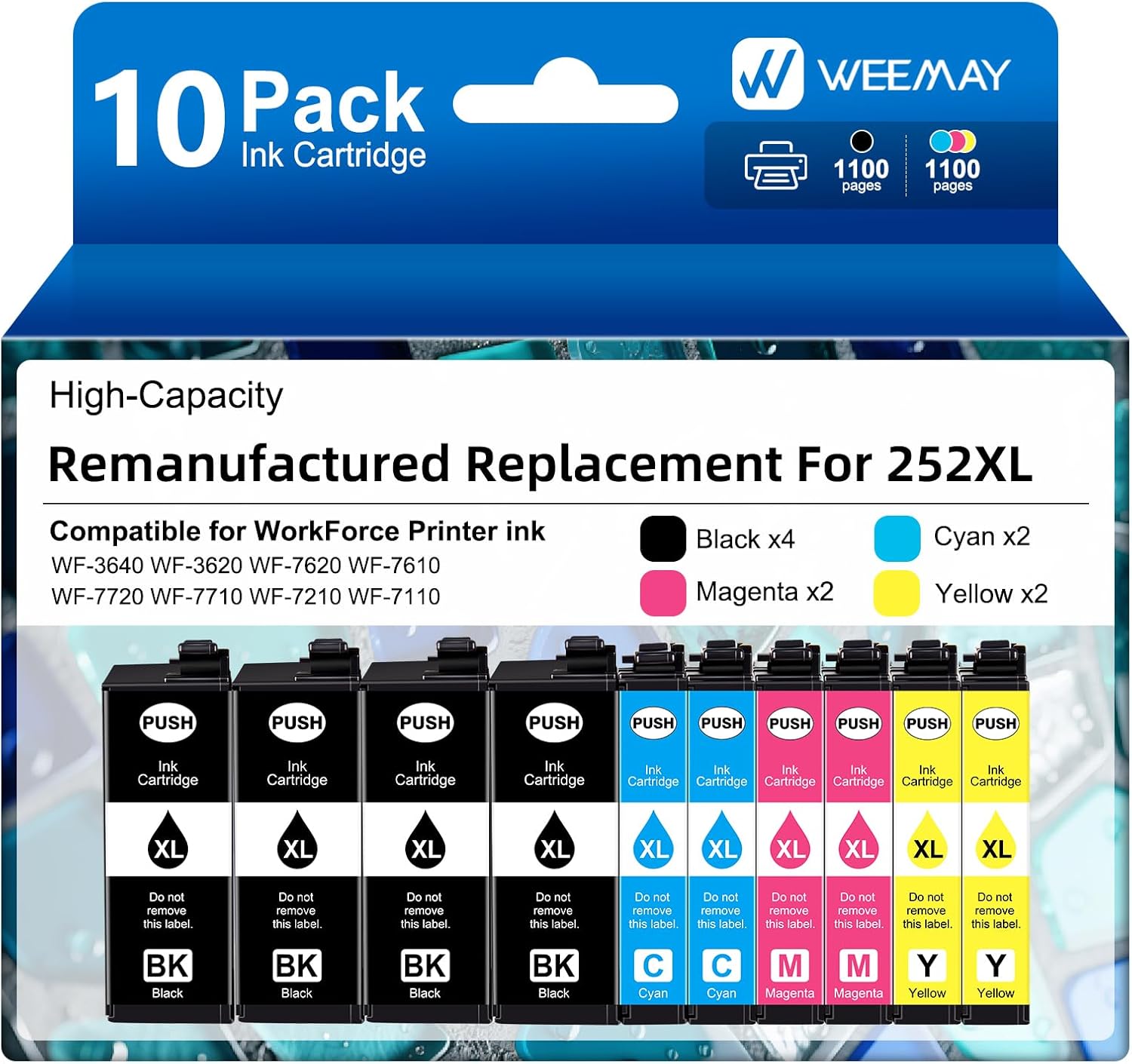  Remanufactured Replacement for Epson 252XL Ink Cartridges Combo Pack
