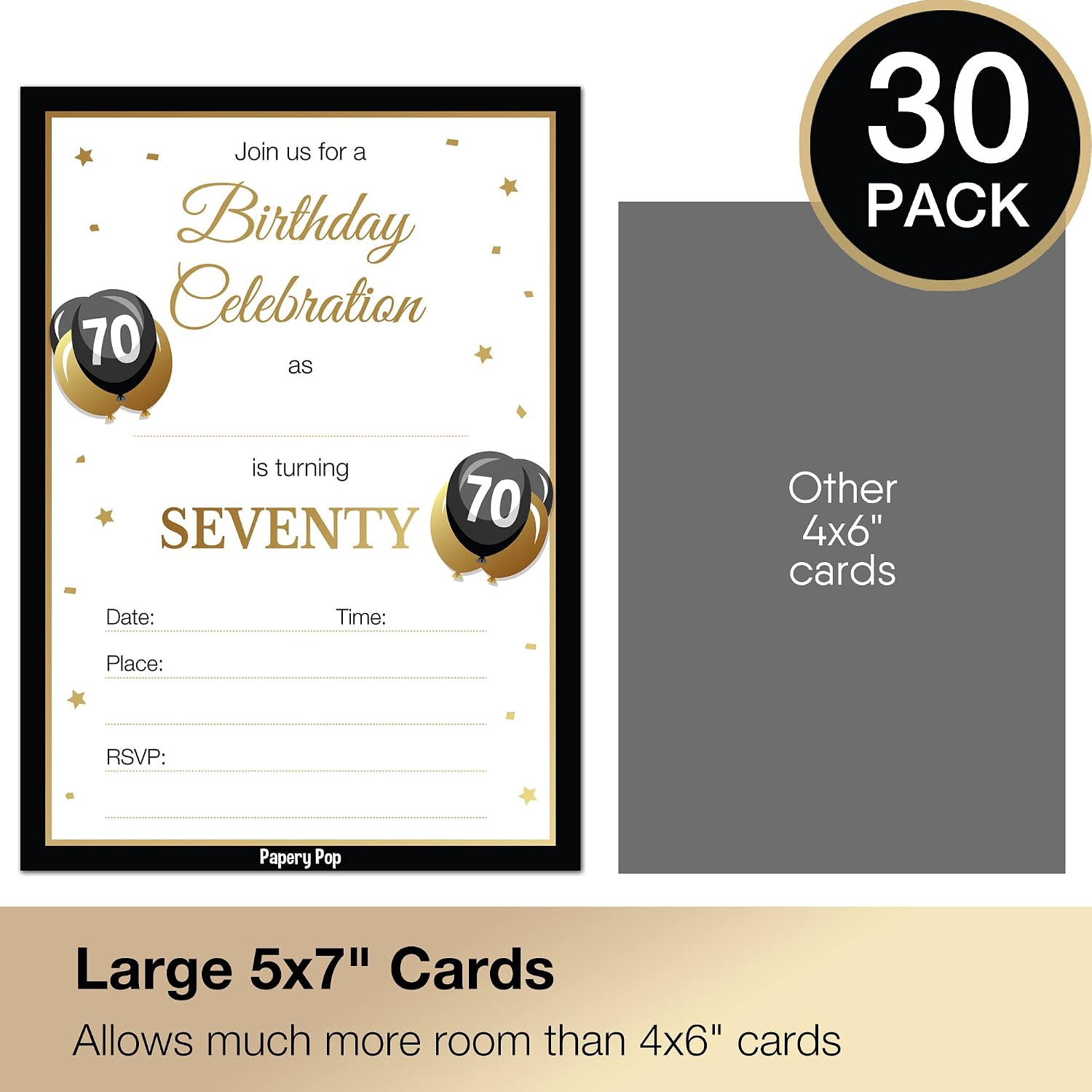 70th Birthday Invitations for Men or Women with Envelopes (30 Count) - 70 Seventy Year Old Anniversary Party Celebration Invites Cards