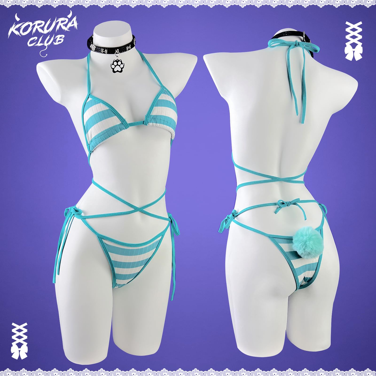 KORURACLUB Cosplay Sexy maid outfit Bunny Outfit cosplay women Animal Costumes Bunny Bodysuit: Blue Stripes Large-X-Large