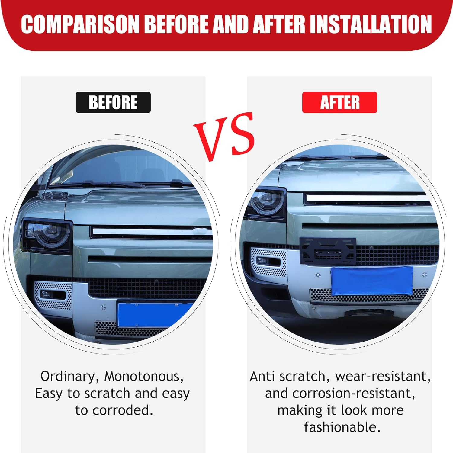 Car License Plate Frames Compatible with Land Rover Defender 90 110 130 2020-2025 Alloys Front License Plate Holde Heavy Duty License Plate Mounting Kit