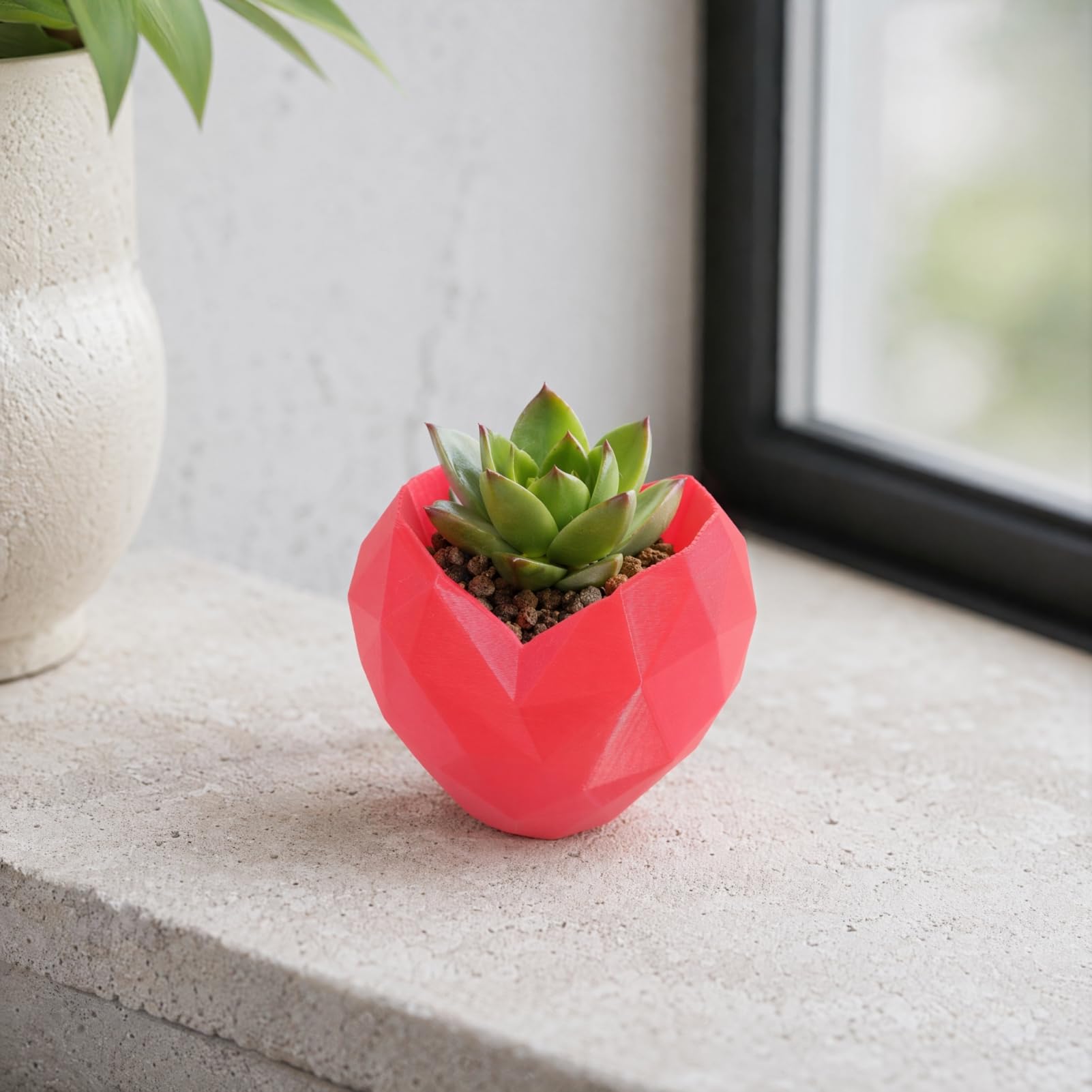 Quoravel Love Heart Shape Planter Pot, Geometric Heart Flowerpot, Cactus Succulents Plants Container, Gift for Valentine's Day Red
