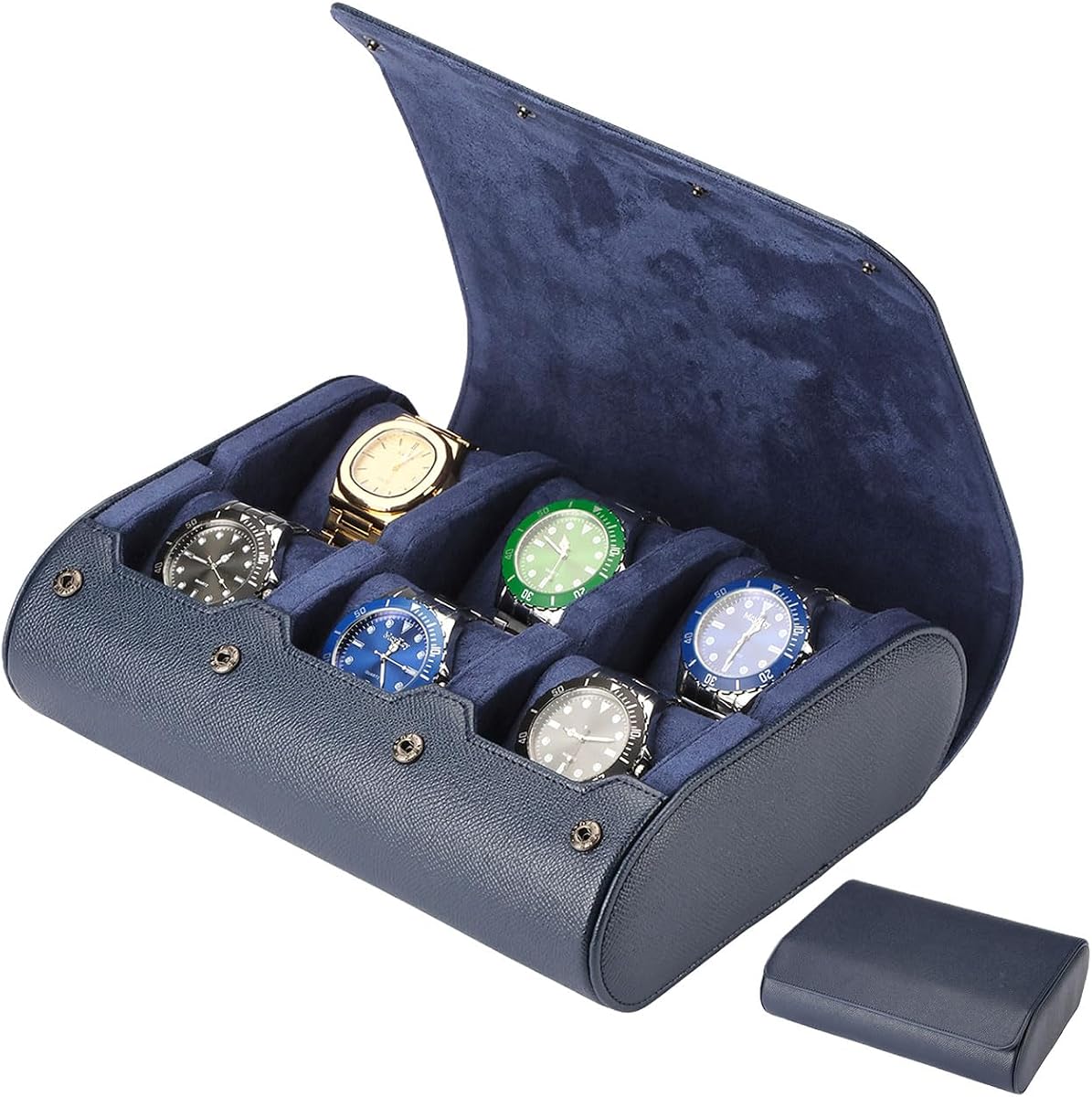 YANHHAN Travel Watch Case Organizer Fits Luxury Smartwatches for Travel | Modern design complements any decor, compact for travel, 6 slots travel multifunctional watch display box cabinet(blue)