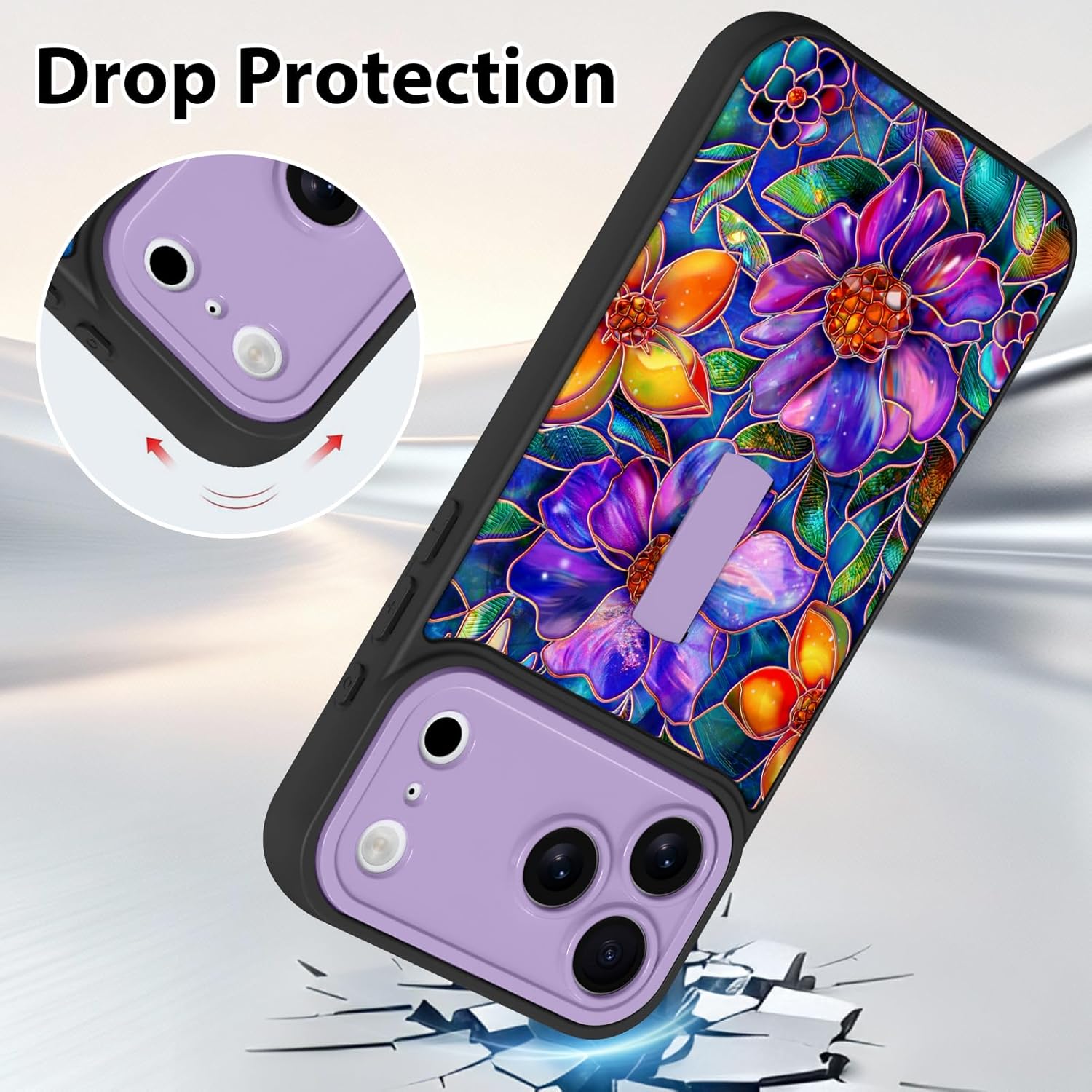 Phone Case Made for fit for iPhone 17 Pro, Strap Stand, Cover for Girls Women -Flower