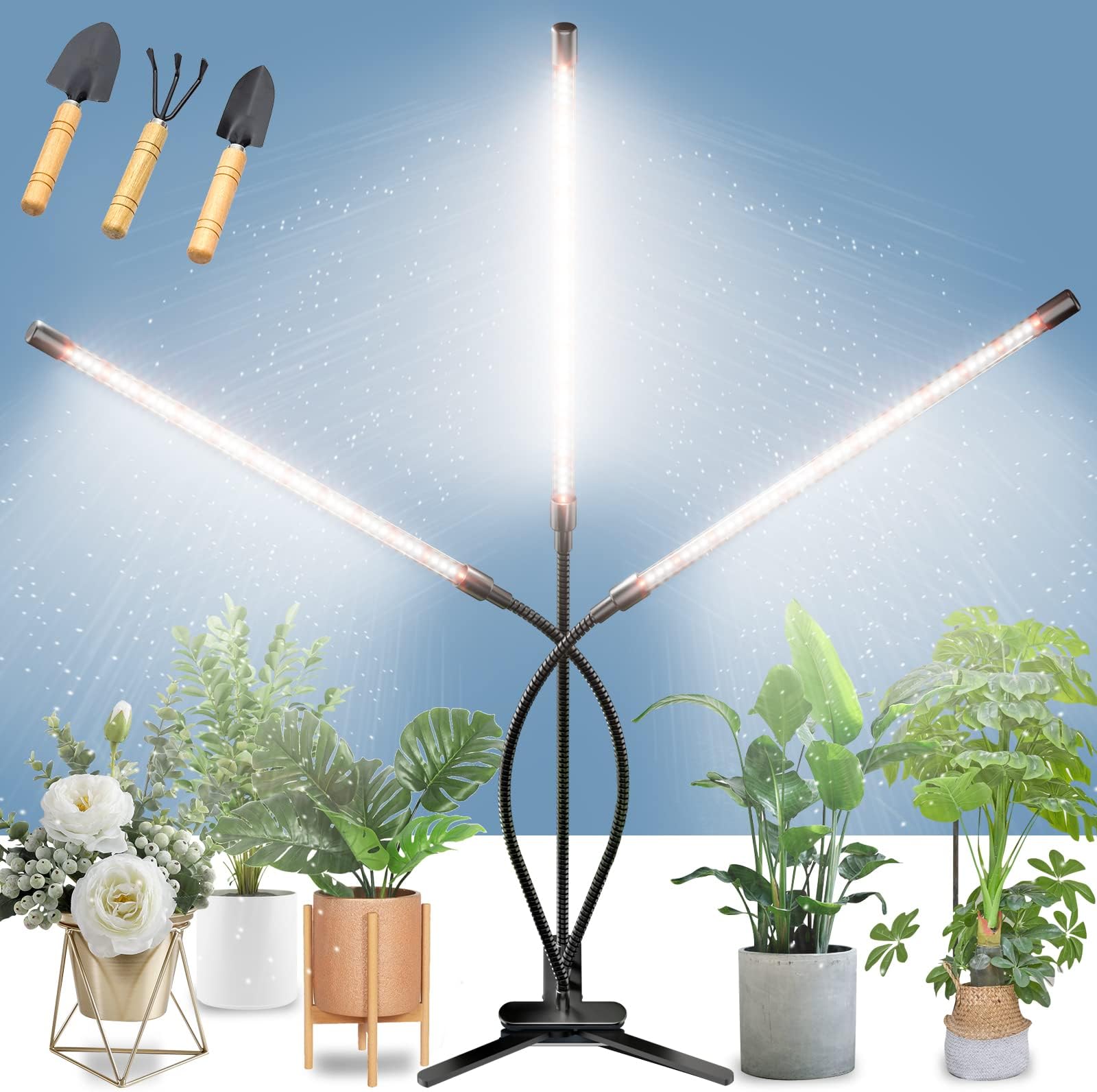 Grow Lights for Indoor Plants, 6000K 135 LEDs Light for Seed Starting with Full Spectrum, Clip Lights with Flexible Gooseneck,3/9/12H Timer, 10 Dimmable Levels, 3 Switch Modes