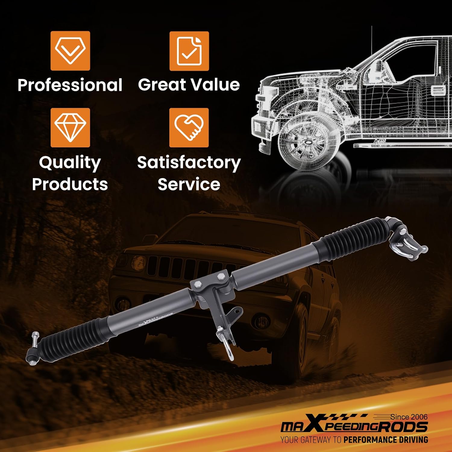maXpeedingrods Dual Steering Stabilizer for Jeep Grand Cherokee 1999-2004 2WD 4WD, for 4" Suspension Lift, G1 Version