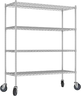 Commercial NSF Listed Chrome Mobile Wire Shelving Kit 18" x 48" x 60", with 4 Shelves Perfect for Warehouse, Walk-in Refrigerator, Freezer, Grocery Store, Restaurant, Dishroom