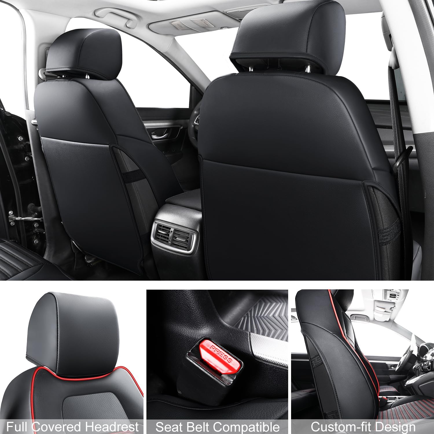 LINGVIDO Custom Fit Honda CRV Car Seat Covers, Full Set Honda CRV Seat Covers with Waterproof Faux Leather Honda CR-V CRV Accessories 2017 2018 2019 2020 2021 2022 2023(Black+Red)