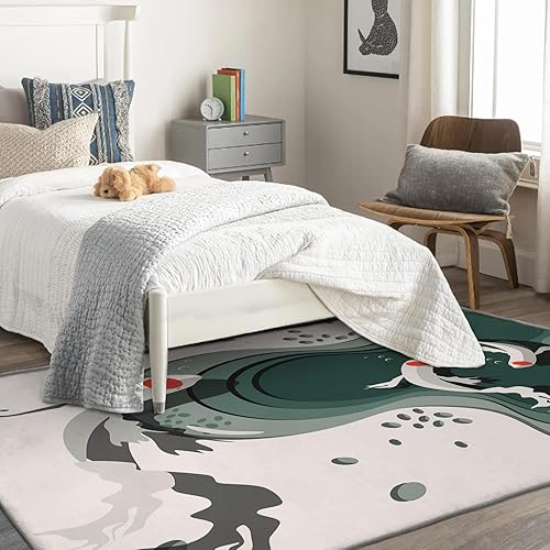 Miniatura 4 de Alfombra japonesa de 5 x 8 pies, alfombra japonesa de peces Koi para dormitorio, sala de estar, alfombra grande con patrón de estilo asiático,