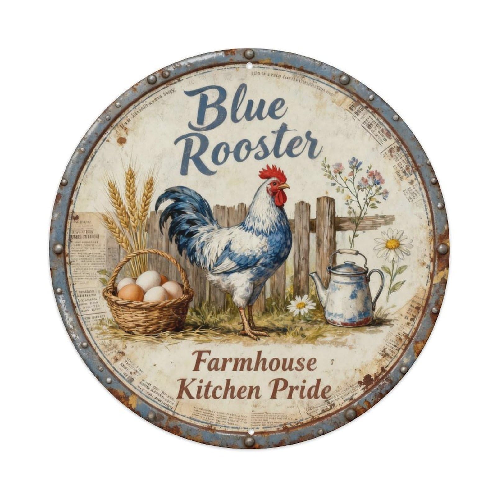 Blue Rooster Metal Tin Sign Plaque