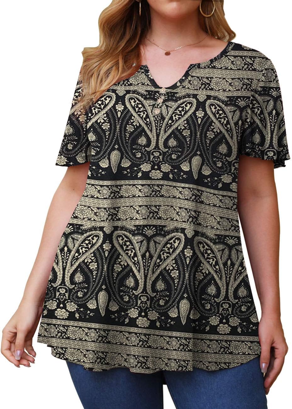 Tralilbee Women's Plus Size Long Sleeve Flowy Henley Shirt V Neck Tunic Tops - Image 2