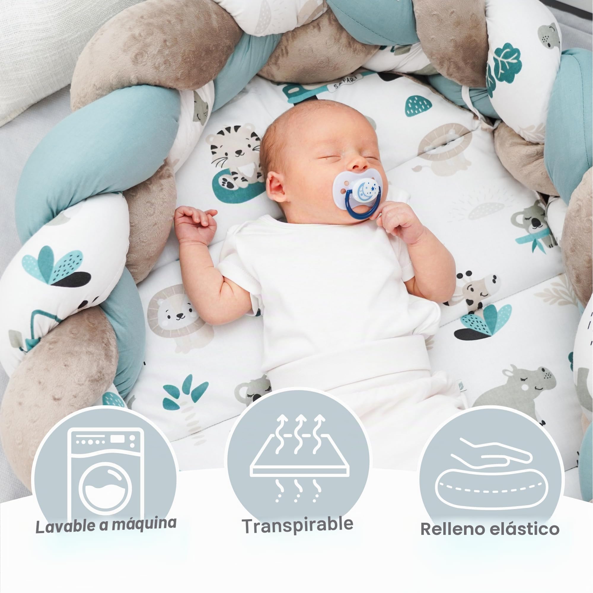 Nido de bebé recién nacido 75 x 45 cm – Tejido de peluche con cojín trenzado, juego desmontable, dos caras, cuna, África, tono B