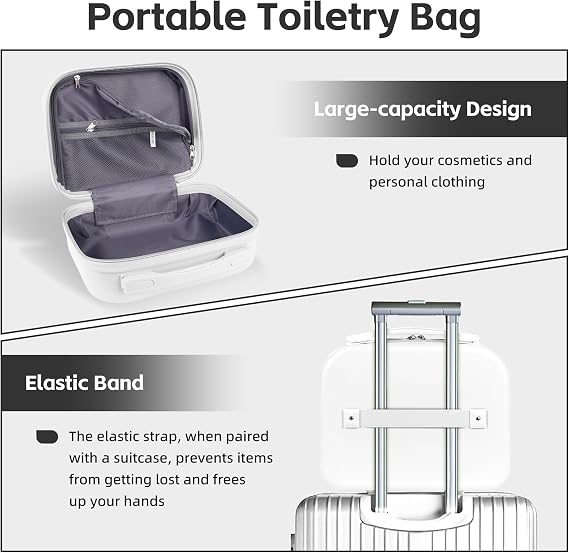 White Portable Makeup Case 14inch Cosmetic Case Travel Toiletry Hand Luggage Carrying Case