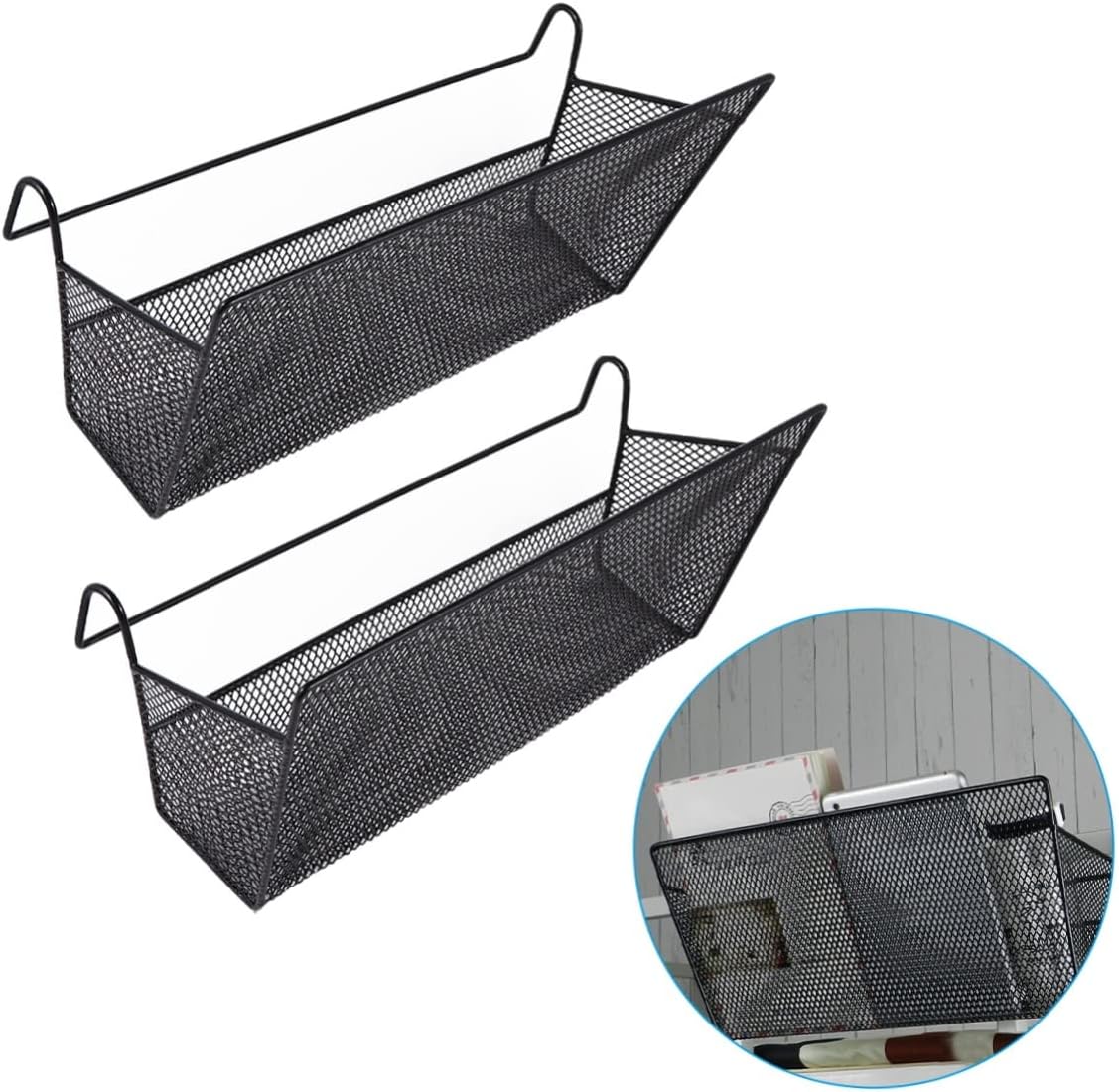 KICHOUSE 2pcs Hanging Storage Basket for Bedside Organization Compact Black Dormitory Shelf Baskets for Bathroom and Kitchen Space-saving Design with Hooks