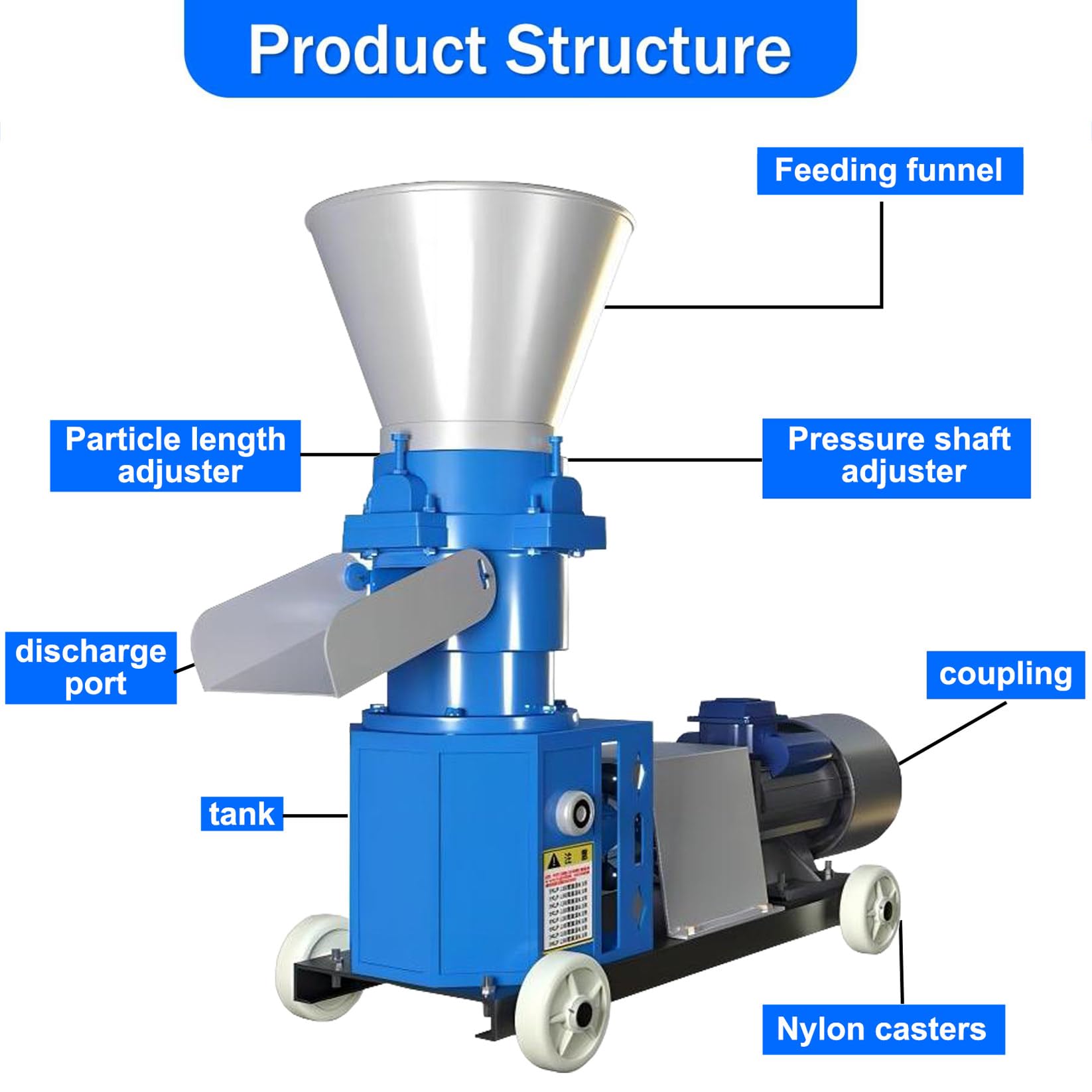 Máquina de pellets de alimentación para pollo, placa de agujeros de 8 mm, salida máxima de 100 kg/h, granulador de 4,0 kW con rodillo de presión de dos cabezales para producción de alimentos animales