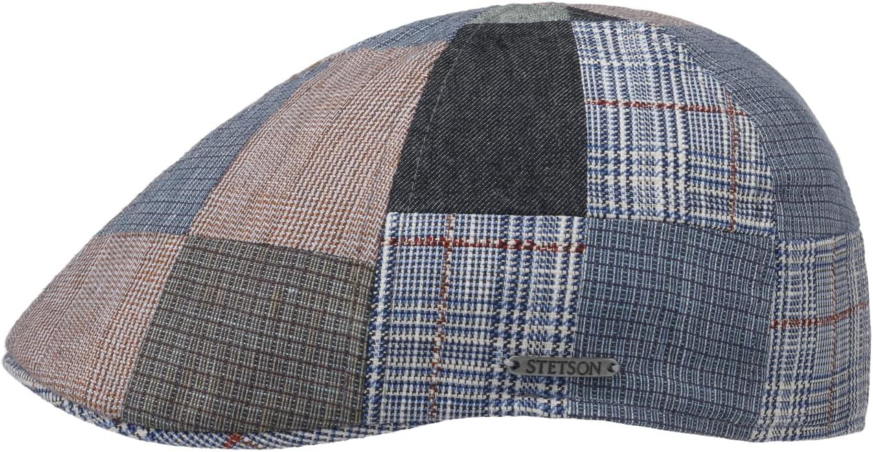 StetsonTexas Clarson Patchwork Men's Cap - Made in The EU Flat Linen Hat with Visor, Lining Summer/Winter