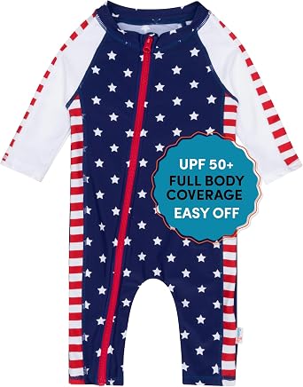 SwimZip UPF50+ Boys Swim Shirt, Long Sleeve One Piece Kids Sunsuit | Baby, toddler and boys' sunsuit with quick dry fabric, easy full zip, and sun protection that blocks 98% of UVA & UVB rays