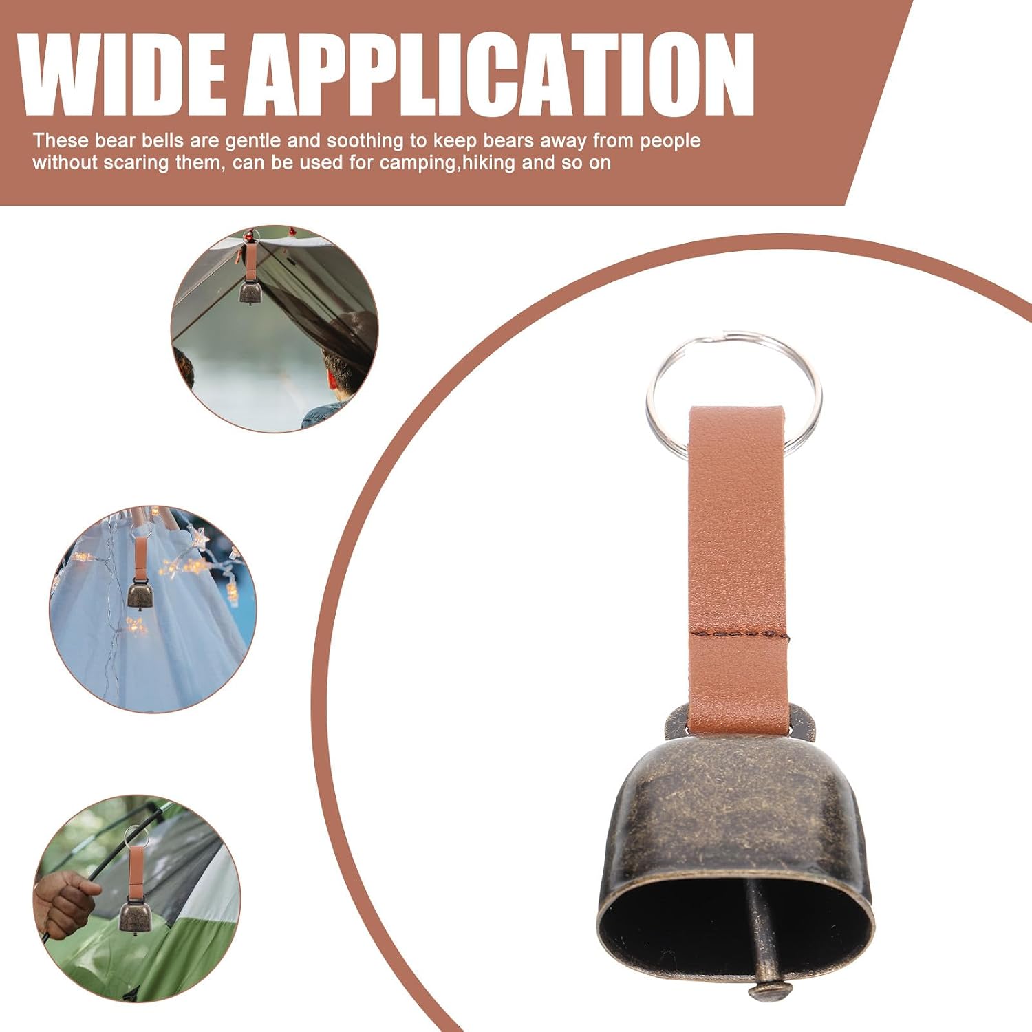 2 Pack Camping Bear Bells Hanging Warning Bells Retro Bronze Outdoor Hiking for Bear Protection and Wilderness Survival