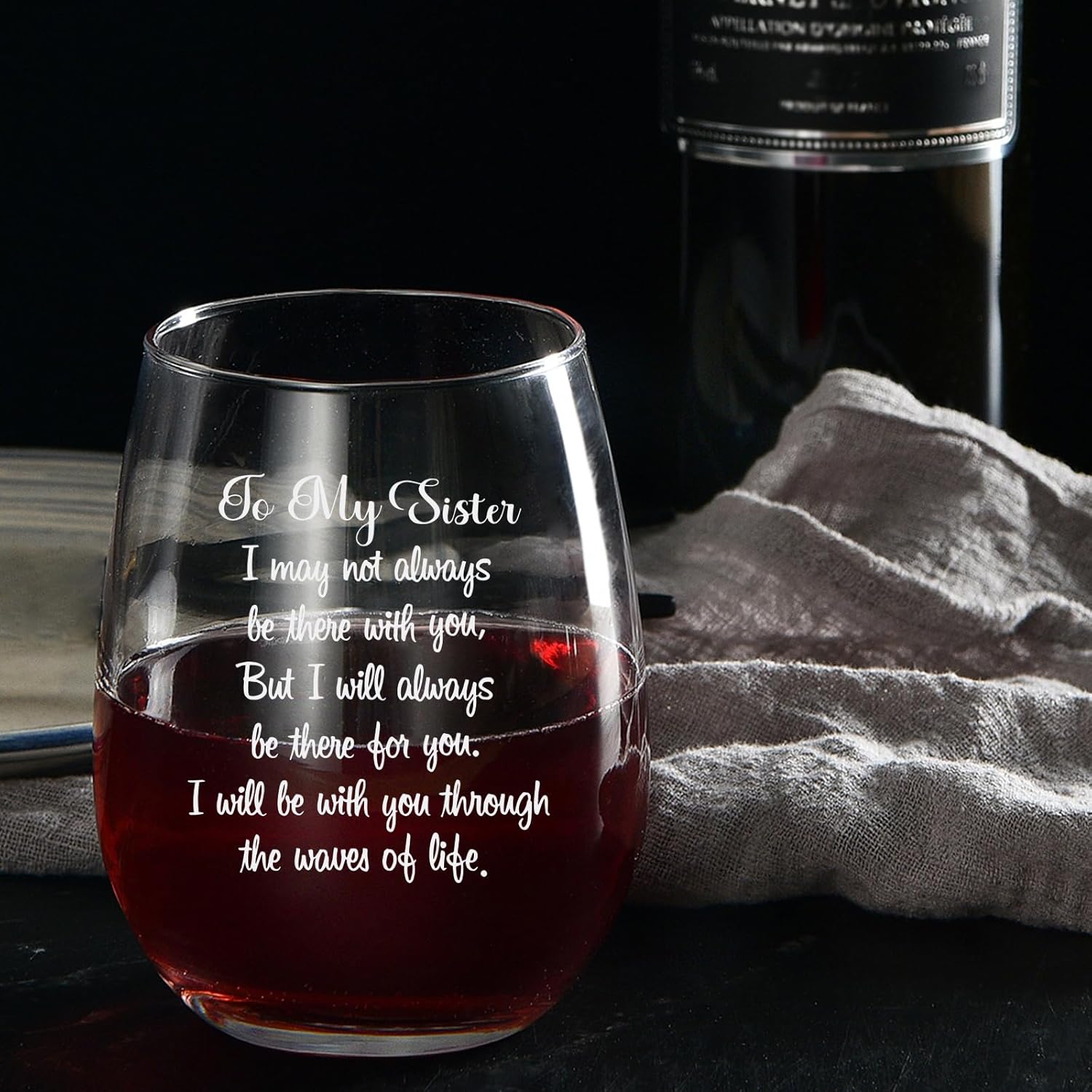 Sister Gifts from Sister,Little Sisters Gift For Christmas,Birthday,The Waves of Life We've Through Together Funny 15Oz Wine Glass（white - Image 2