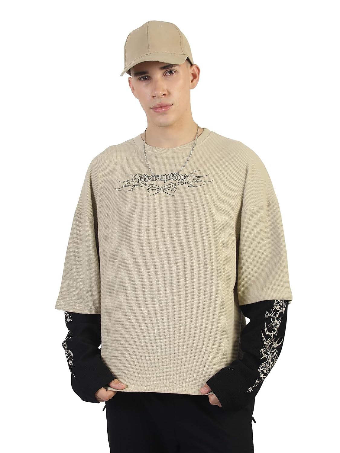 Maniac Mens Disruption Printed Round Neck Doctor Sleeve Black T-Shirt - Image 1
