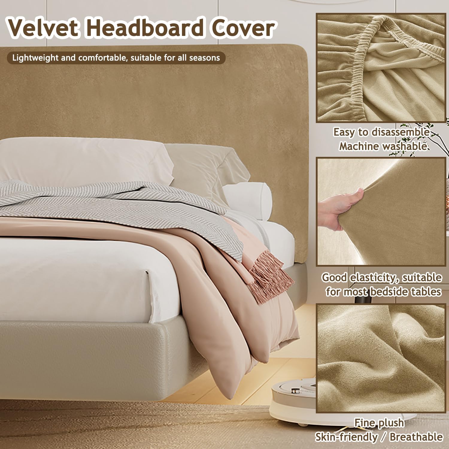 Velvet Headboard Covers, Stretch Bed Headboard Slipcover for Queen Cal King Size, Universal Solid Color Dustproof Bed Head Protector Cover for Bedroom Bed Head,White,King:78.7in
