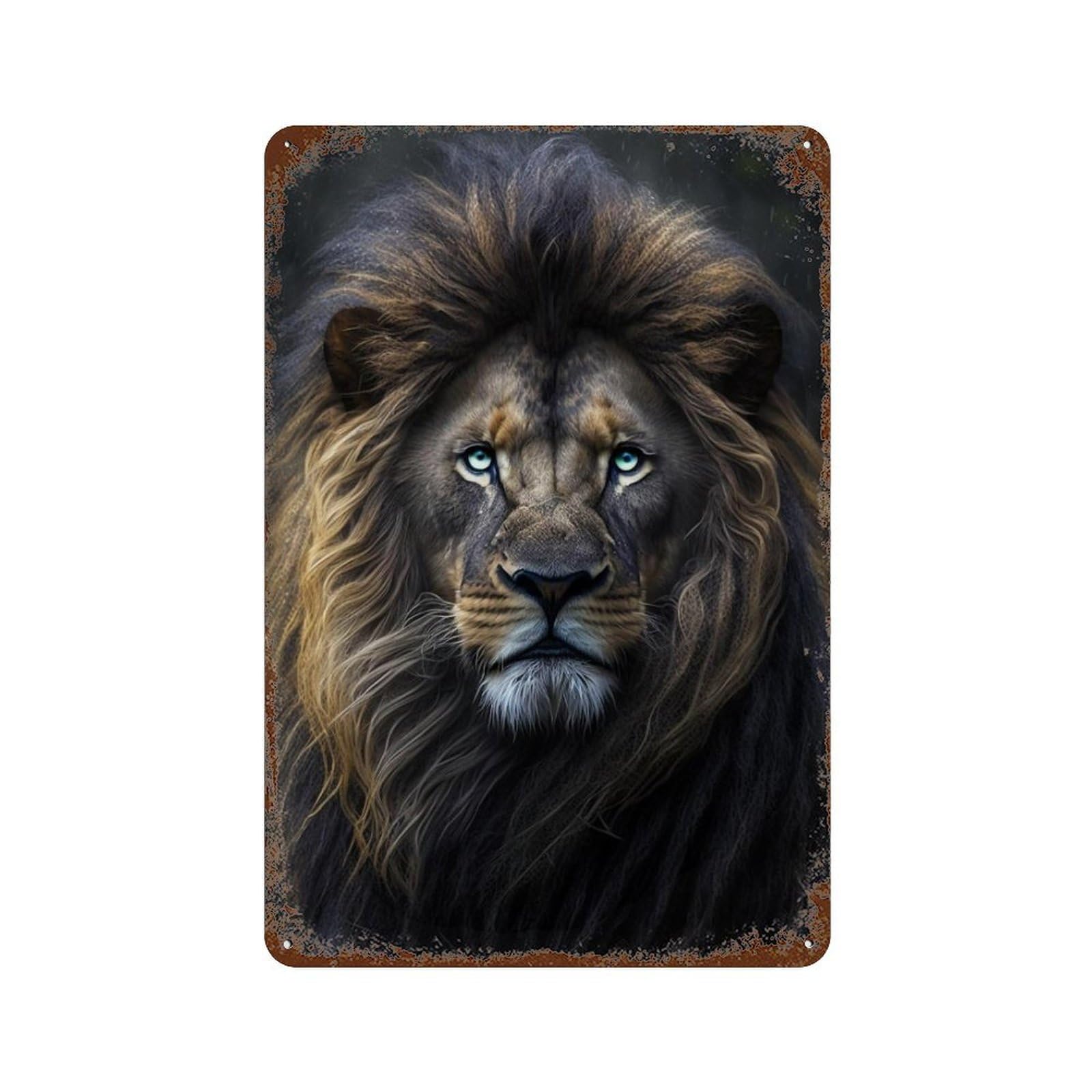 King of The Jungle Lion Weathered Tin Sign 11.8"x7.9", Decorative Metal Wall Art for Garage, Bar And Workshop Decor