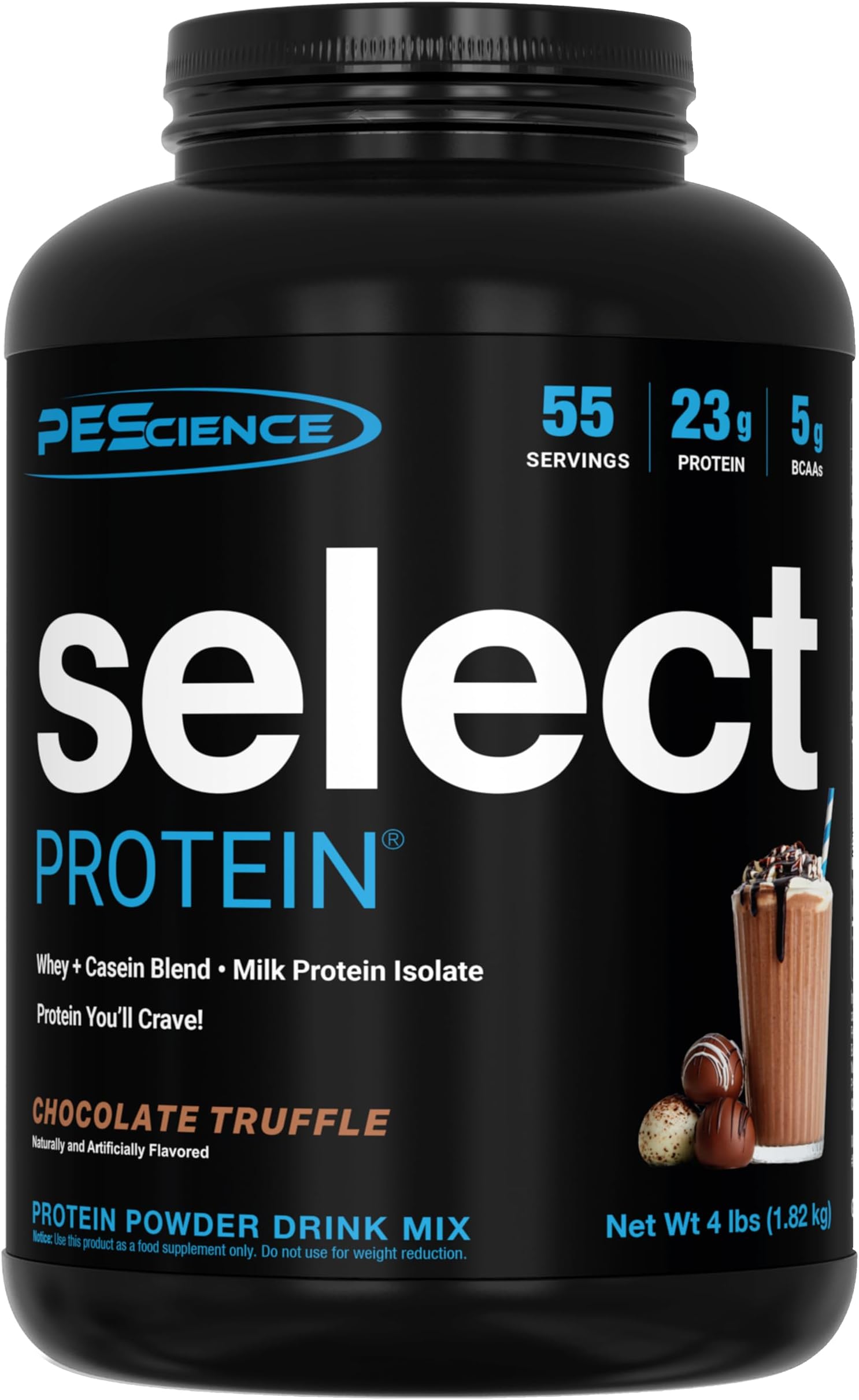 PEScience Select Protein Powder, Whey and Casein Blend, Lean Protein Powder for Men and Women, Low Calorie, Low Carb, Keto Friendly, Gluten Free, Chocolate Truffle - 55 Servings