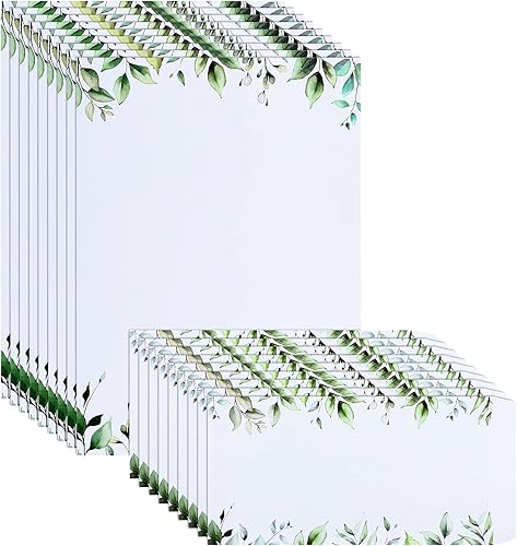 200 piezas de papel de papelería con temática de hojas, incluye 100 papeles de letras verdes de 8.5 x 11 pulgadas con 100 sobres de papel decorativo