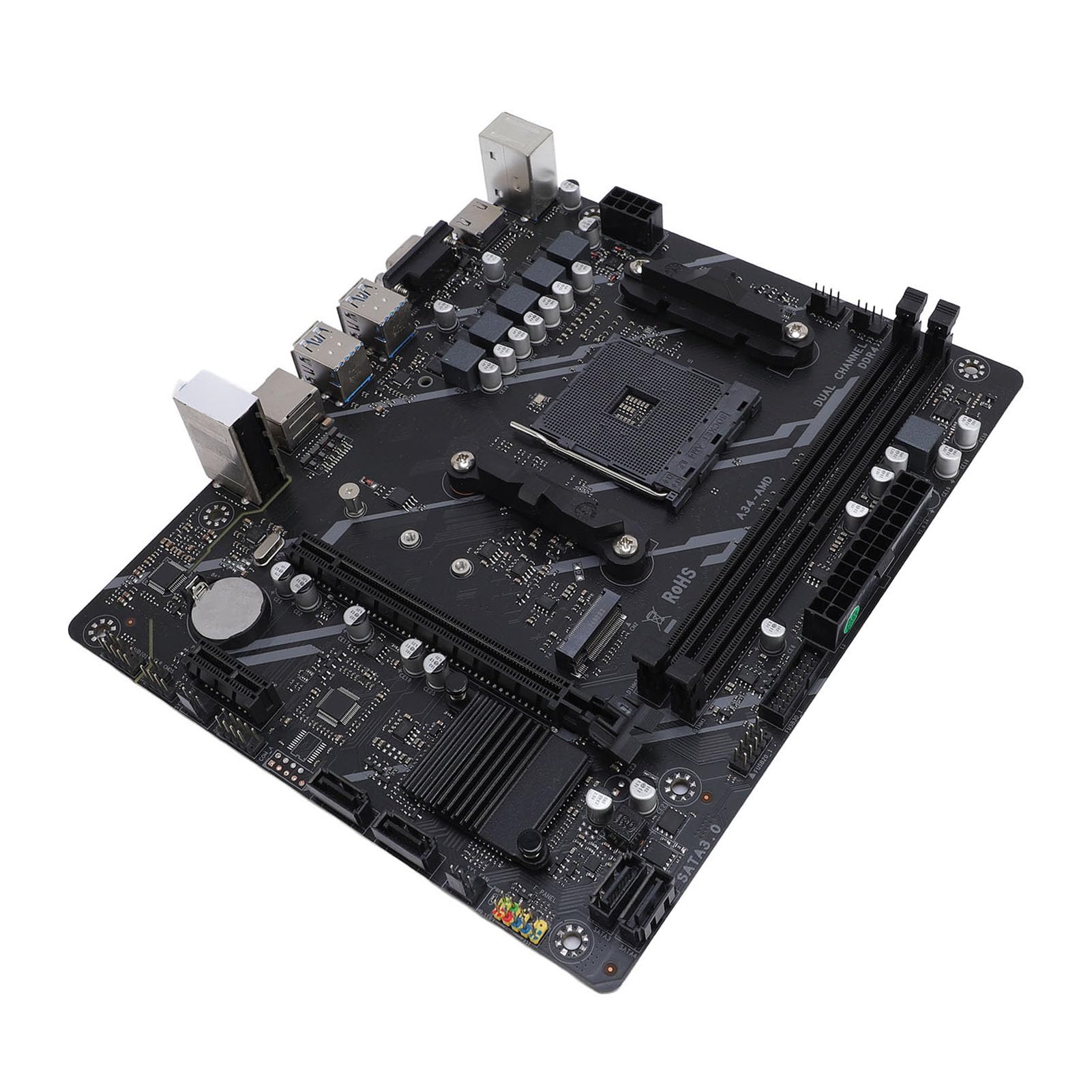 Jiawu Scheda Madre B450, Supporta CPU di Prima Quinta Generazione Scheda Madre con Socket AM4 DDR4 da 64 GB a 2 e 5 Fasi, DDR4 con Slot M.2 NVME Gigabit Ethernet, per PC Desktop da Gioco