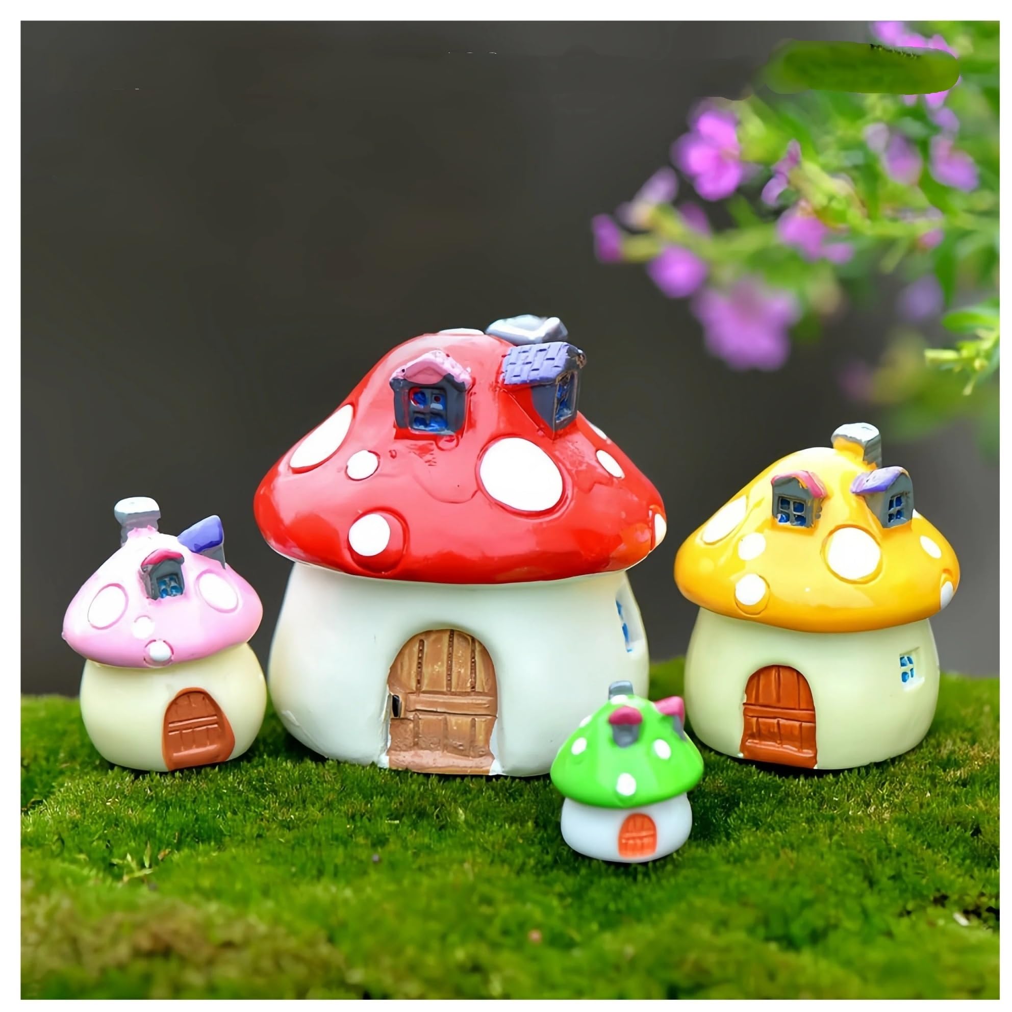 YDMHYLAI Garden Ornaments Miniature Garden Ornament Statue Figurines for Landscape Pot Dollhouse Home Decor, Soft Lightweight(4pcs Mashroom House)