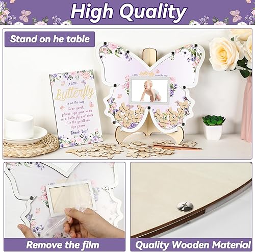 Miniatura 3 de 64 piezas de decoración de mariposa para baby shower, libros de invitados alternativas para baby shower de niña, letrero de madera para baby shower,