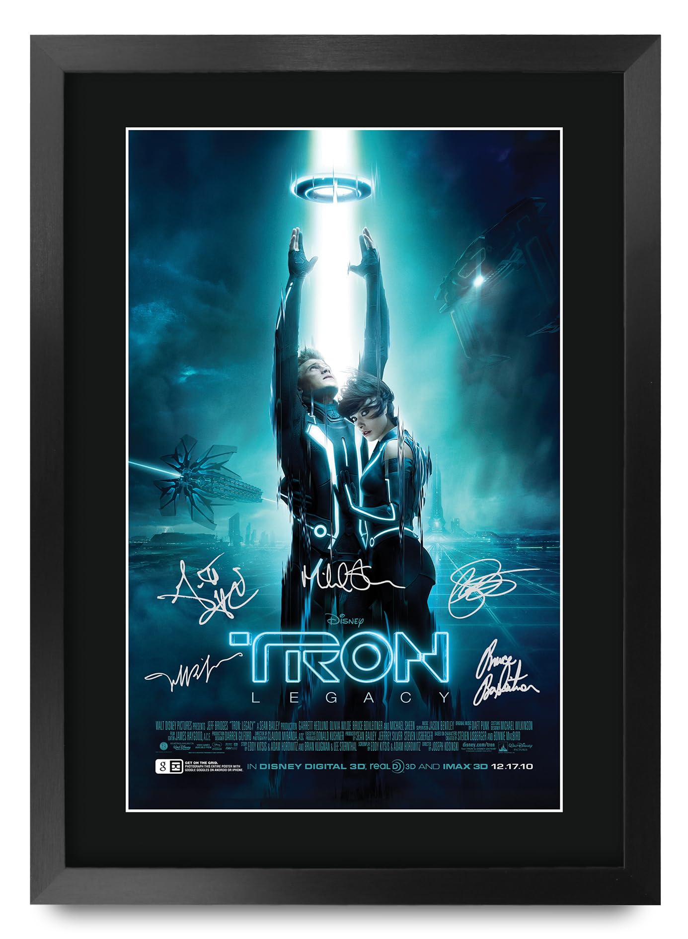 HWC Trading Tron 2010 Legacy Geschenke Geduckter Poster Signiertes Autogramm Foto für Fans von Film Memorabilien - A3 Gerahmt