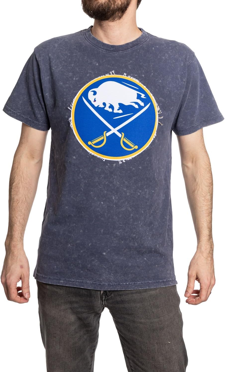 Calhoun NHL Surf & Skate Mens Acid Wash Vintage Style T-Shirt with Frayed Patch Logo